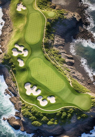 Aerial view of a golf practice course
